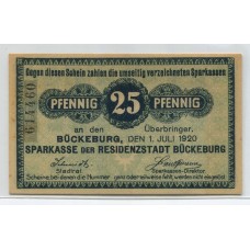 ALEMANIA 1920 BILLETE ESTADO DE BUCKEBURG 25 Pf. SIN CIRCULAR, UNC